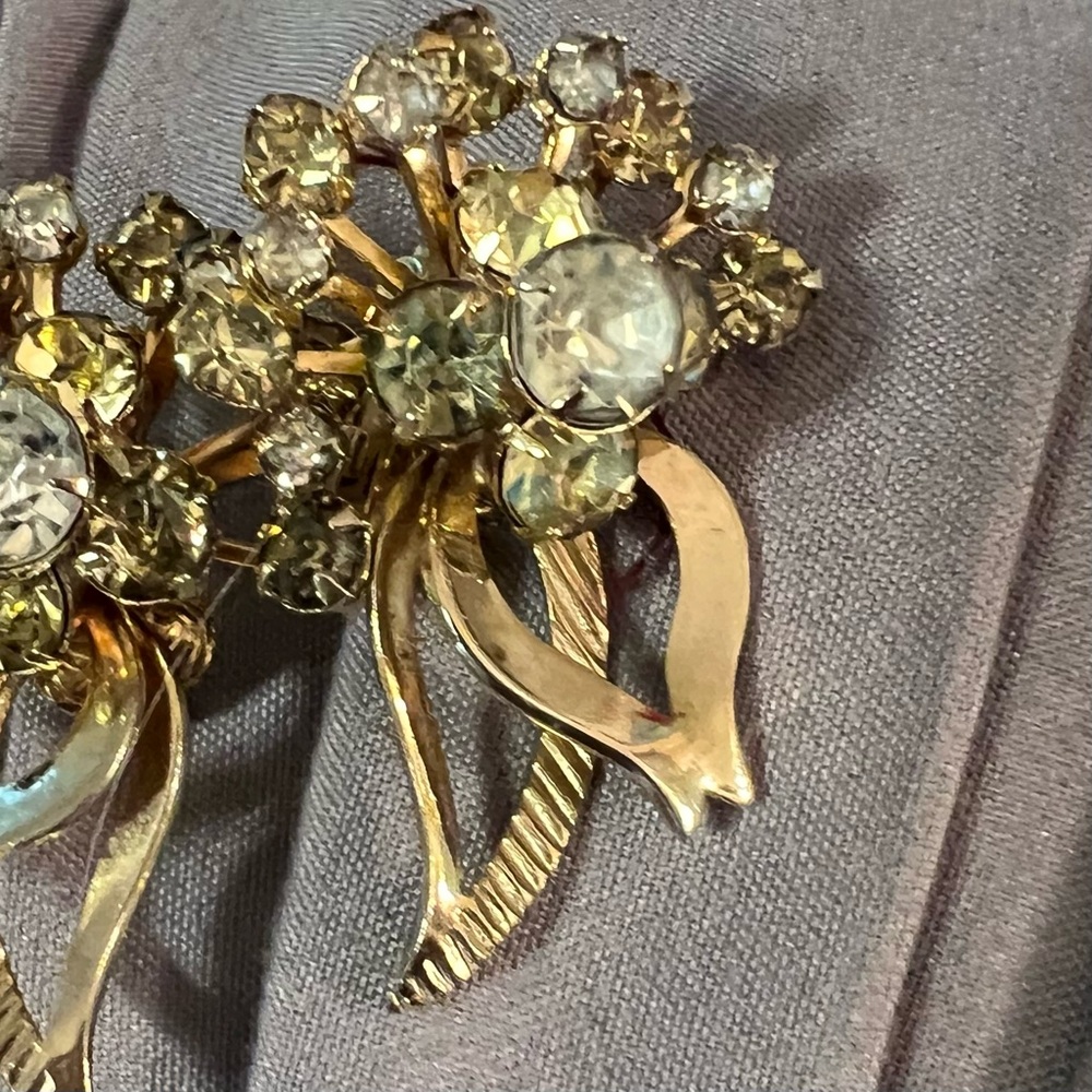 Vintage Signed Sara Coventry Yellow , Gold and Green Rhinestone Earings